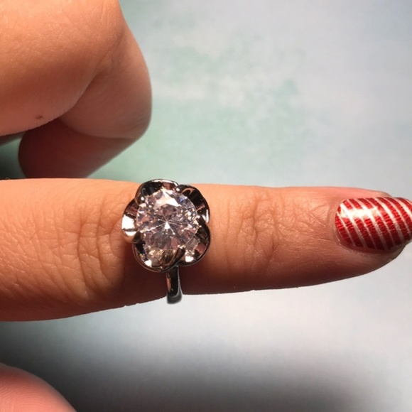 Aprilsplace Jewelry - Silver Promise Round Diamond Ring,5